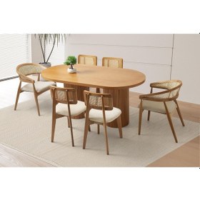 Resim Orkide Oval Yemek Masası Takımı Gazel Sandalye Natural 1 Masa 6 Sandalye 