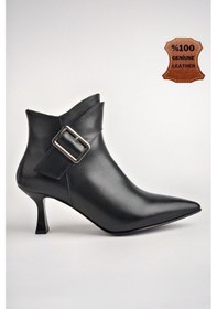 Resim Muggo Monica Garantili Hakiki Deri Kemer Ve Toka Detaylı Fermuarlı İnce Topuklu Kadın Bot Siyah 