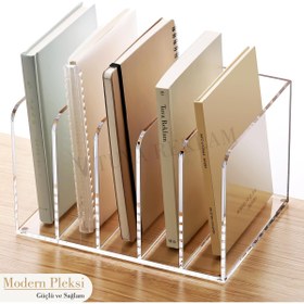 Resim TUVA REKLAM Tuva Reklam Şeffaf Akrilik Pleksi Modern 5 Bölmeli Dergilik Kitaplık Salon Masa Komodin Ofis 