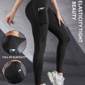 Resim Kadın Yüksek Belli Yoga Pantolonu - Yan Cepli Kaymaz Egzersiz Taytı, Esnek Spor Salonu Koşu Pantolonu Yoga, Pilates, Bisiklet için - Tüm Sezon Dar Fitness Pantolonu, Nane Yeşili ve Daha Fazla Renk Mevcut - Ev ve Dış Mekan Antrenmanı için İdeal 