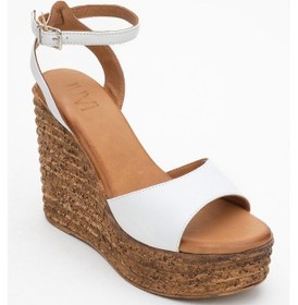 Resim Luvi Shoes Elsıe Beyaz Cilt Hakiki Deri Kadın Dolgu Topuklu Sandalet Beyaz 