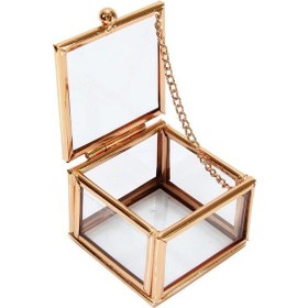 Resim Kapaklı Cam Kare Küçük Kutu Bakır 