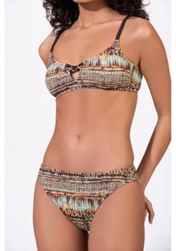 Resim Endeep Kadın Ayarlanabilir Askılı Lurex Desenli Toparlayıcı Bikini Takımı Mavi 