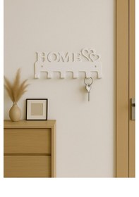 Resim Lunoart Home Yazılı Kalpli Metal Anahtarlık Askısı Duvar Tipi Anahtar Organizer Beyaz 