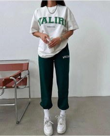 Resim Valiri Beyaz T-shirt Yeşil Eşofman Altı Jogger- Baskılı Alt Üst Eşofman Takım Oversize Bisiklet Yak Yeşil J. - Beyaz T. 