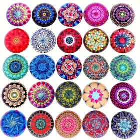 Resim 20 adet Karışık Stillerde Datura Çiçeği Cam Kaboşonlar, 1.8cm/2.0cm/2.5cm Düz Sırtlı Kubbeler/Yarım Yuvarlak Yama DIY Takı Yapım Projeleri için, DIY El Sanatları Malzemeleri 