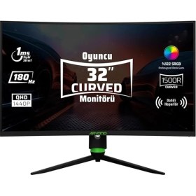 Resim Lidyahan Store Aryond A32 V2 32" 180Hz Qhd 1 Ms HDR10 300 Nit G-Sync Freesync Curved Va Oyuncu Monitörü 