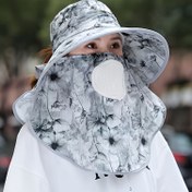 Resim Kadınların Yaz Şapkası - Maske ile, Nefes Alabilen Polyester, Geniş Kenar, Bisiklet ve Açık Hava Aktiviteleri için İdeal, Hafif, Elde Yıkan, Açık Hava Sporları Şapkası | Çiçek Desenli Şapka | Bağcıklı Kapanış 