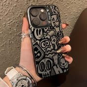 Resim Yüzeyinde tuhaf desenli, siyah akrilik malzemeden yapılmış şok emici telefon kılıfı 