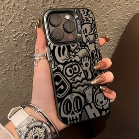 Resim Yüzeyinde tuhaf desenli, siyah akrilik malzemeden yapılmış şok emici telefon kılıfı 