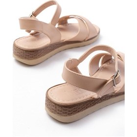 Resim 692-564 Bej Ortopedik Taban Çapraz Tokalı Kadın Sandalet Altın - Taba 