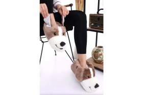 Resim Kocamanlar Ayakkabı Kocamanlar Sevimli Köpek Figürlü Unisex Panduf Kahverengi Renkli Hayvan Desenli Yumuşak Materyal 