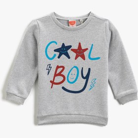 Resim Erkek Bebek Yazılı Baskılı Bisiklet Yaka Sweatshirt 