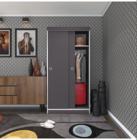 Resim Kenzlife Gardırop Sürgülü Kapaklı Kapılı Karanfil090 Gri Gardolap Dolap 