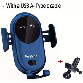 Resim Gateesat Mavi Otomatik Kelepçe Kablosuz Araba Şarj Cihazı Hızlı Şarj Type C Kablosu 