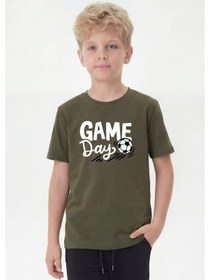 Resim Fyk Kids 3'lü Yuvarlak Yakalı Baskı Detaylı Basic 3 Parça Erkek Çocuk Tişört Haki - Gri 