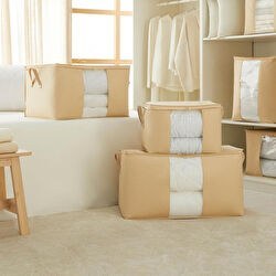 Resim 3'lü Pvc Pencereli Bej Balıksırtı Hurç Set 