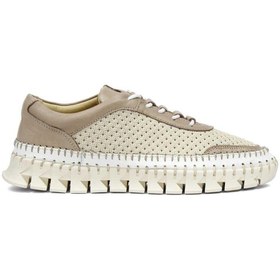 Resim Celal Gültekin Kadın Bej Vizon Bağcıklı Kalın Tabanlı Deri Sneaker 