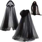 Resim 1 Adet Cadı Pelerini - Şık Gotik Düğün Duvağı, Halloween için Akıcı Karanlık Sihir Kostümü, Vampir ve Gotik Partiler İçin Hafif Elektriksiz Aksesuar, Kadınlar & Gençler için Katmanlı Etek Tasarımı, Pürüzsüz Dokulu 