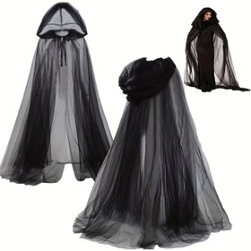 Resim 1 Adet Cadı Pelerini - Şık Gotik Düğün Duvağı, Halloween için Akıcı Karanlık Sihir Kostümü, Vampir ve Gotik Partiler İçin Hafif Elektriksiz Aksesuar, Kadınlar & Gençler için Katmanlı Etek Tasarımı, Pürüzsüz Dokulu 