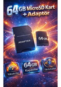 Resim 64 Gb Microsd Kart Ve Sd Adaptör - Yüksek Hızlı Hafıza Kartı - Tak Çalıştır 