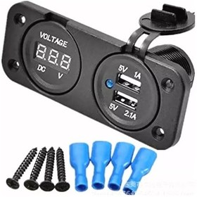 Resim Usb Şarj Cihazı 1a 2.1a Dijital Voltmetre 12v 24v Pano Tip Şarj Söketi 