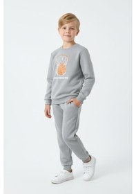 Resim Fyk Kids 3 İplik Kışlık Yuvarlak Yaka Baskı Detaylı Şardonlu 6 Parça Erkek Çocuk Eşofman Takımı Lacivert-gri-siyah 