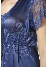 Resim Pierre Cardin Laci Saten Dantelli 3'lü Kadın Sabahlık-şort Takım 2480 Lacivert 