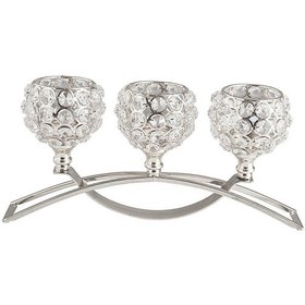 Resim Suntek Kristal Mumluk 3 Kollu Şamdan Nikah Masası Süs Gümüş 