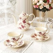 Resim 1 Adet Çaydanlık / 1 Set Fincan ve Bardak Seti (Çaydanlıksız), Avrupa Çiçek Çaydanlık Fincan ve Bardak Seti, Kahve Potu, Su Isıtıcısı, Seramik Hediye, Öğleden Sonra Çay Seti, Çay, Kahve, Hediye Yapmaya Uygun 
