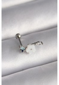 Resim Forwhat Zarif Kadın İçin Silver Çelik Zirkonlu Beyaz Çiçek Tragus Piercing 