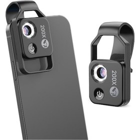 Resim Apexel 200x Büyütmeli Mobil Mikroskop Telefon Lensi Led Işıklı Portatif Tak Çalıştır Polarize Filtreli 