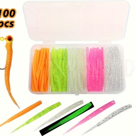 Resim 100 Adet Koyu Renkli (Turuncu, Yeşil, Pembe, Şeffaf, Parlayan) İşıltılı Uçlu Yumuşak Lastik Grub Yem - Walleye, Levrek, Turna Balığı, Crappie ve Panfish için Jig Başlıkları ile Uyumlu - Tatlısu ve Tuzlusu Balıkçılığına Uygun Gerçekçi Solucan Tasarımı 
