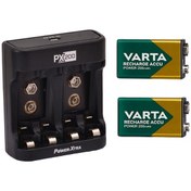 Resim Varta 56722 9V 200 mAh Şarjlı Pil 2'li + Power-Xtra PX200 A-AAA ve 9V USB Pil Şarj Cihazı Varta