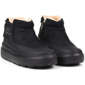 Resim Kadın Siyah Günlük Kürklü Bot - Kalın Tabanlı, Fermuarlı Siyah 
