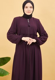 Resim Önü ve Kolu Büzgülü Bileği Lastikli Geniş Kol Ferace Mürdüm | 20618 - 44 / Mürdüm 