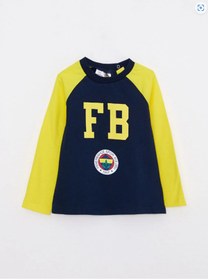 Resim Bisiklet Yaka Uzun Kollu Fenerbahçe Baskılı Pamuklu Erkek Bebek Taraftar Pijama Takımı 