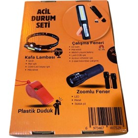 Resim Gold Silver Acil Durum Seti Fener Kafa Lambası Zoomlu Fener Düdük Siyah 