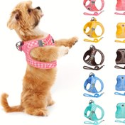 Resim Şık Ekose Köpek Tasması ve Tasma Bağlantısı - Küçük ve Orta Boy Köpekler için Rahat Polyester Evcil Hayvan Yeleği, Dış Mekan Yürüyüşleri ve Aktiviteler için Mükemmel, Küçük Köpekler için Tasma 