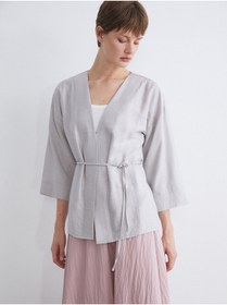 Resim LC Waikiki NEVAVM Farkıyla LCWAIKIKI Classic Gri Şal Yaka Modal Karışımlı Kadın Kimono - S5QH15Z8-CYS 