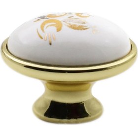 Resim Badem10 Saraylı Düğme Çekmece Dolap Kapak Kulpu Kulbu Gold Seramik Kulp 