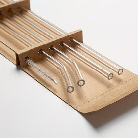 Resim 4 pipet + 1 fırça içeren yüksek borosilikat şeffaf cam pipetler, ısıya dayanıklı tekrar kullanılabilir içme pipetleri - Su Bardakları için Mükemmel 