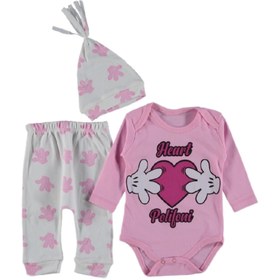 Resim Nafakon Liluu Kız Bebek/ Baskılı Çıtçıtlı Body/ Penye Zıbın/ 3 Parça Takım 