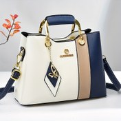Resim 2024 Yeni Kadınlar için Renk Bloklu Tote Çanta, Ayarlanabilir Crossbody/Omuz Askısı, Altın Ton Donanım & Manyetik Kapatma - Yüksek Kaliteli Günlük El Çantası İşe Gidiş/Geliş, Seyahat İçin - Lacivert/Bej/Beyaz Kontrast Tasarım, Crossbody Çanta, İşe Gidiş Aksesuarı, Dayanıklı Polyester Astar 