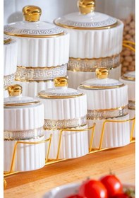 Resim Acar Eva Gold Metal Standlı Baharatlık 7'li Çok Renkli 