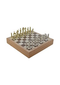 Resim Gifthome Metal Mısır Satranç Takımı Parlak Ve Rustik Desenli Mdf Sandıklı Satranç Tahtası 36x36x6 Cm. 