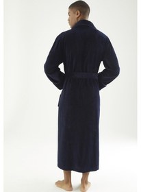 Resim Uzun Şalyaka Triga Bambu Cotton Erkek Bornoz Lacivert 