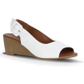 Resim Bueno Shoes Beyaz Deri Kadın Dolgu Topuklu Sandalet 01WE4002 01WE4002 