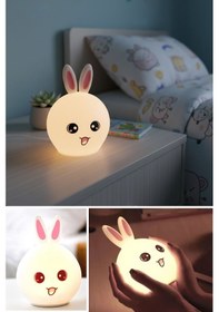 Resim 5 Farklı Renk Modlu Tavşan Figürlü Pofuduk Led Gece Lambası-yumuşak Dokulu Çocuk Odası Ve Dekoratif Şarjlı Ortam Işığı Renkli 