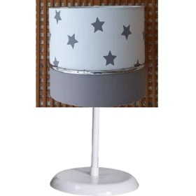 Resim Onay Avize Beyaz Yıldızlı Gri 2.li Set M-0390 Kumaş Kaplama Genç ve Çocuk Odası Avize ve Abajur Takımı 